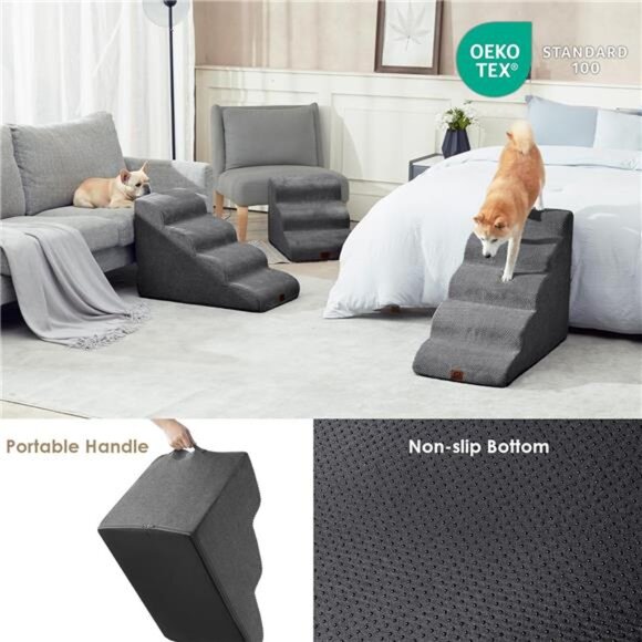 Curved Dog Stairs for High Beds 19.7" H,4-Step Dog Steps for Small Dogs and Cats - Picture 5 of 7